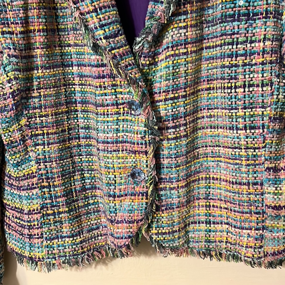 Anage Women Mulicolor Long Sleeve Fringe Lined Jacket Blazer Size Extra Large - Picture 3 of 8